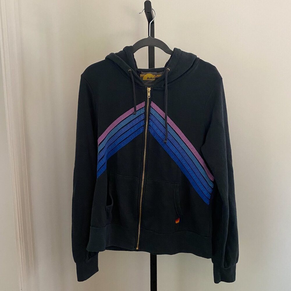 Aviator Nation - Mountain Stitch Chevron Zip Hoodie - Charcoal/Blue/Purple